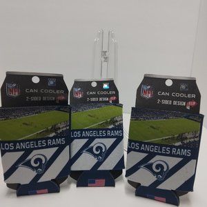 New Los Angeles Rams NFL Can Cooler 2 Sided Flip Stadium‎ Design Set of 3 Koozie
